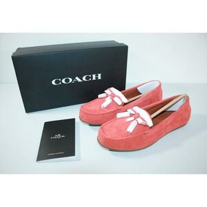 Coach Gia Suede Leather Women's Tassel Loafers Driving Shoes 8.5 B Orange NEW